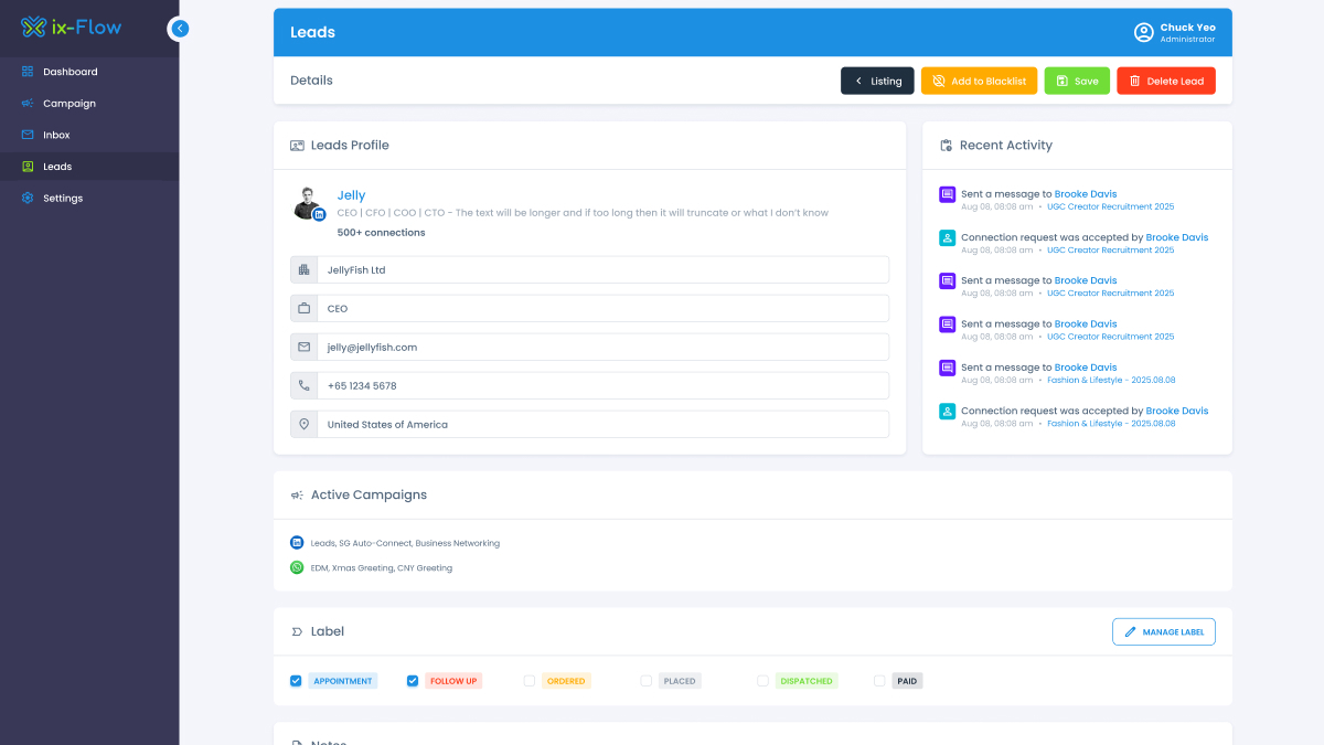 ix-Flow Contact Details Page